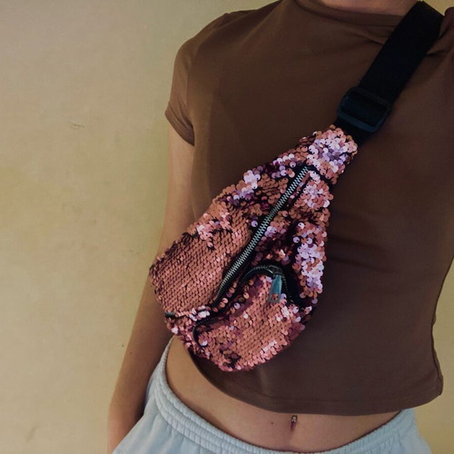 Banana bag with sequins like new, pink - fuchsia