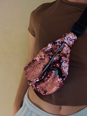 Banana bag with sequins like new, pink - fuchsia