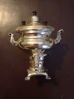 Decorative Russian samovar used, metal silver