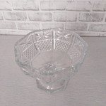Vintage glass fruit bowl on foot with embossed diamond design