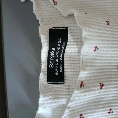 Bershka Cherry Crop Top white ribbed, like new, size XS