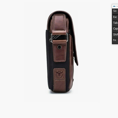 Bullcaptain men's shoulder bag genuine leather and oxford fabric
