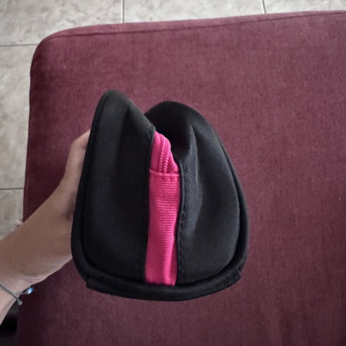 Lancôme fabric cosmetic bag new, black with fuchsia interior