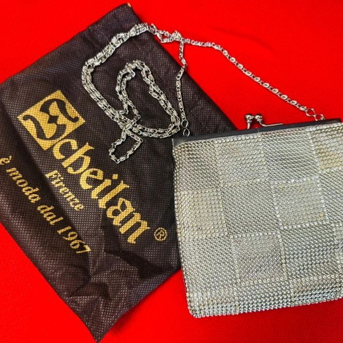 Vintage Scheilan silver evening crossbody bag like new with strass