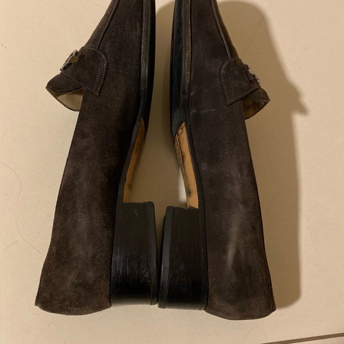 Salvatore Ferragamo gray moccasins like new with silver buckle