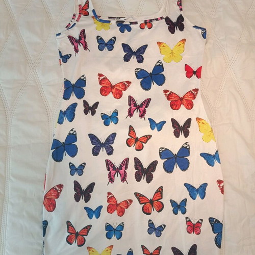 Shein fitted dress with butterflies large like new, white multicolor