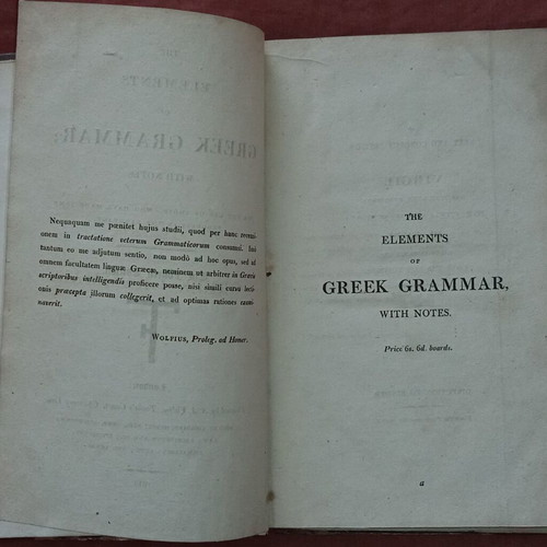 Greek Grammar Book 1814 used, foldable chart, English text