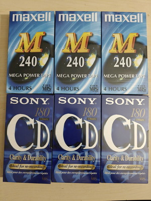 VHS video cassettes new sealed, pack of 6 pieces