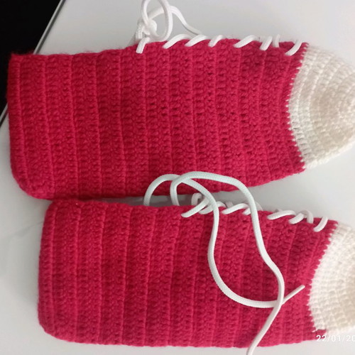 Handmade knitted socks red-white color, new