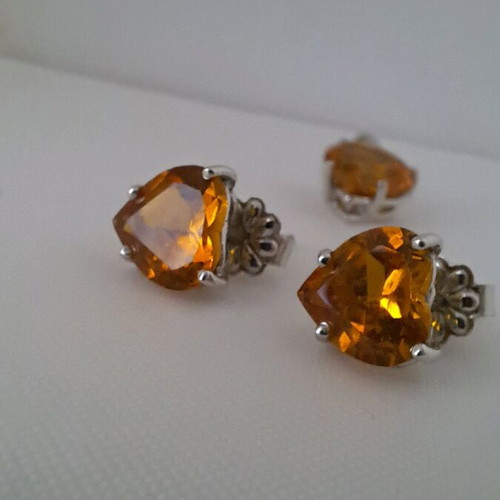 Earrings and pendant set white gold k14 with synthetic topaz heart
