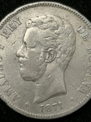 Spain 5 Pesetas 1871 silver used coin