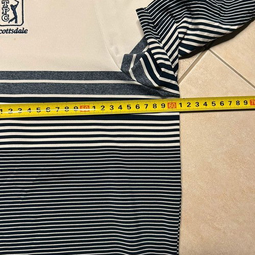 Adidas TPC Scottsdale Men's Golf Polo Shirt Large White Blue Striped Short Sleeve with Collar