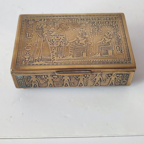 Vintage brass Egyptian box with wooden lining