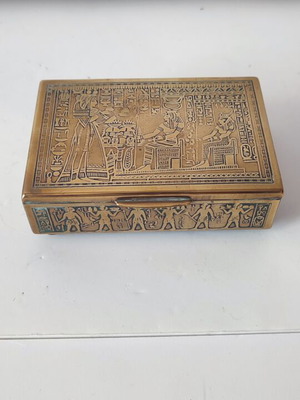 Vintage brass Egyptian box with wooden lining