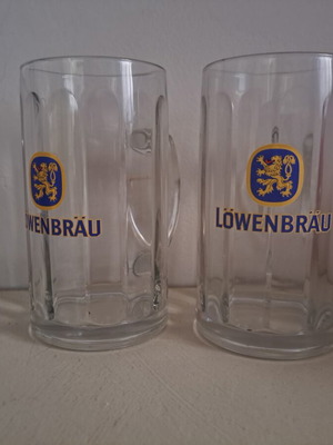 Löwenbräu beer mug set of 2, 0.5L embossed glass