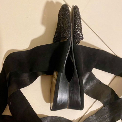Camille Unglik sandals used, black leather with ribbons