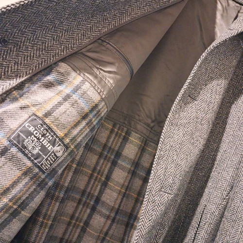 Wool men's coat Crombie used, size 58R6, herringbone pattern