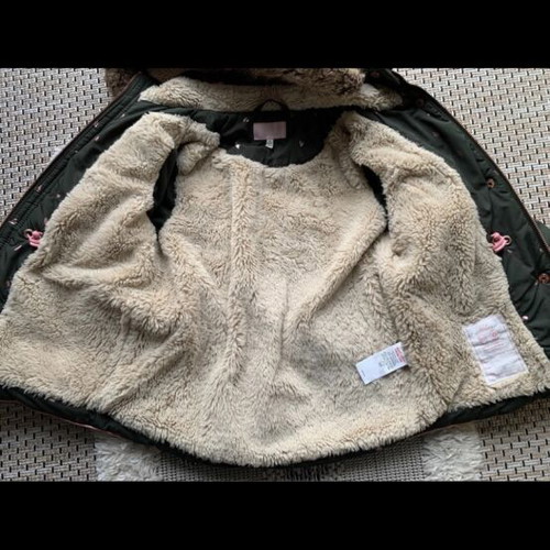 Jules green winter jacket with hood and fleece lining, size 128
