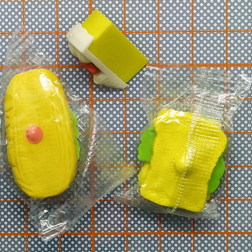 Small Japanese snack erasers new, set of 3 pieces