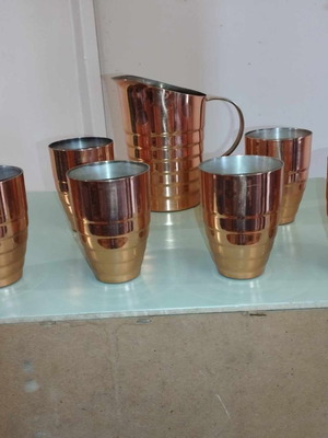 Vintage copper wine glasses with jug new