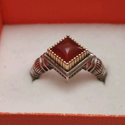 Vintage Gerochristo ring with carnelian used, 925 silver and gold details