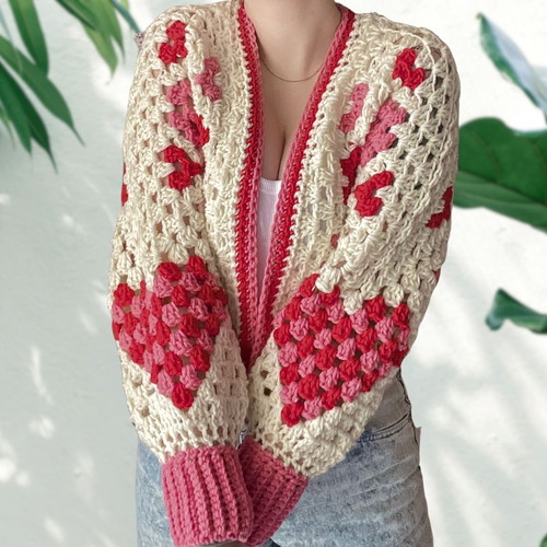 Handmade cropped cardigan "Cupid" made to order, size M, white pink