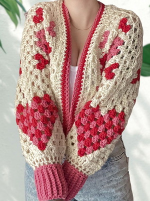 Handmade cropped cardigan "Cupid" made to order, size M, white pink