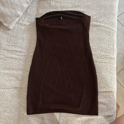 H&M strapless lurex mini dress, brown