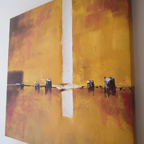 Canvas paintings like new, set of 4 in red-orange shades