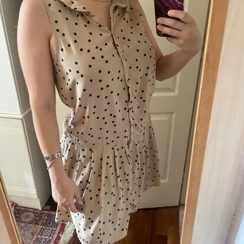 beige dress with black polka dots Parisian Polka Dot Ruffle Sleeved Dress – Mia Belle Girls main image 0