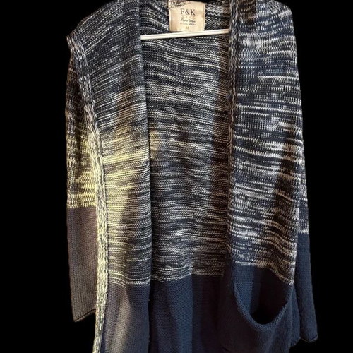 F&K Women's Knit Cardigan Navy Melange Size M Like New