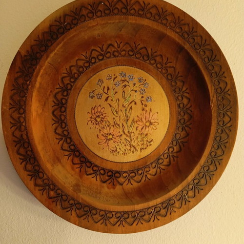 Vintage handmade wooden decorative plate used 25cm