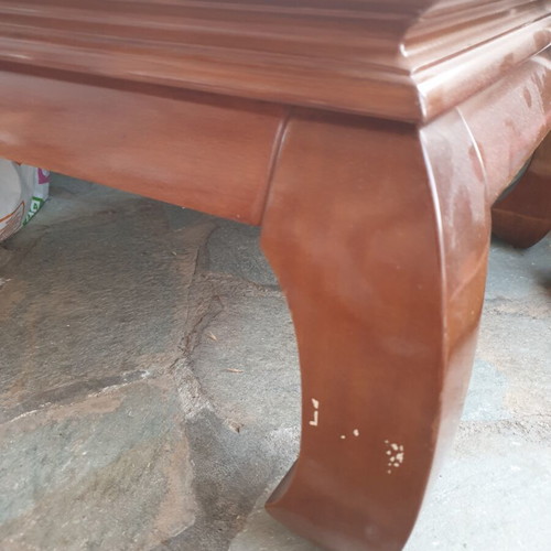 Coffee tables set of 3, solid walnut with colored glass, lightly used