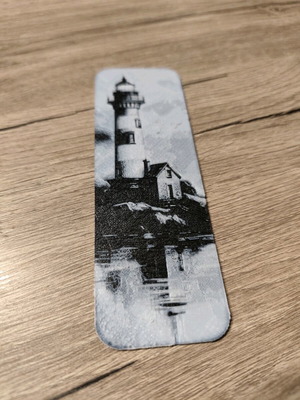Handmade embossed bookmark with lighthouse and black-and-white texture, new