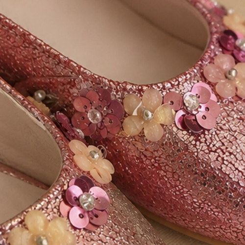 Nina pink glitter ballerinas like new with strap and flowers