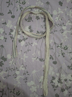 Handmade knitted belt, adjustable, grey and beige