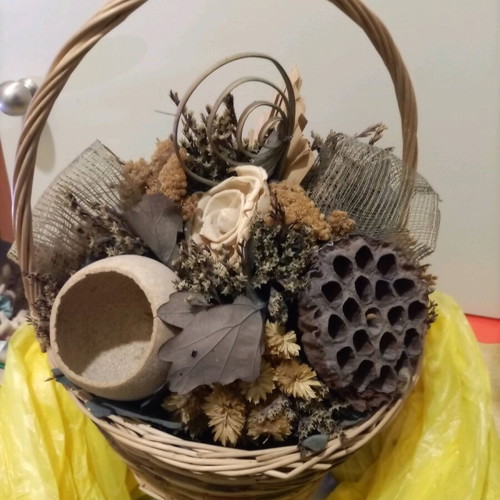 Basket with dried flowers used, height 31 cm
