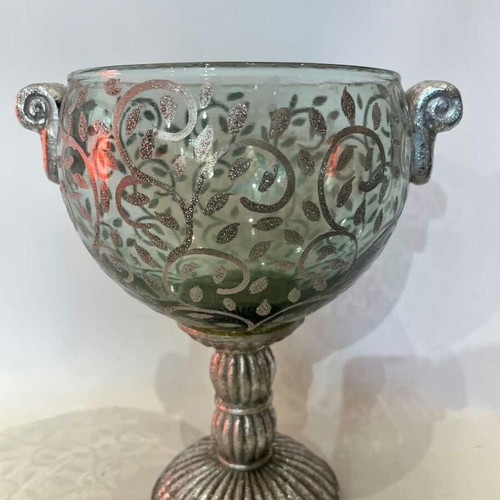 Vintage glass decorative kaspo with silver detail used