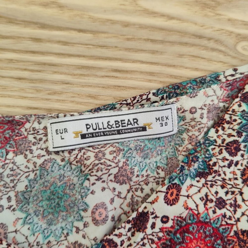Pull&Bear boho floral crop top L, navy straps, viscose