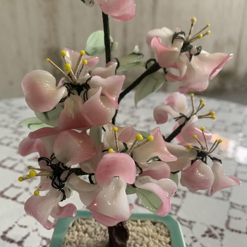 Vintage Decorative Bonsai Tree with Semi-Precious Stones and Glass