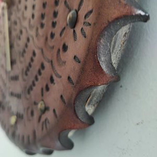 Leather wall clock used, analog, 30 cm diameter