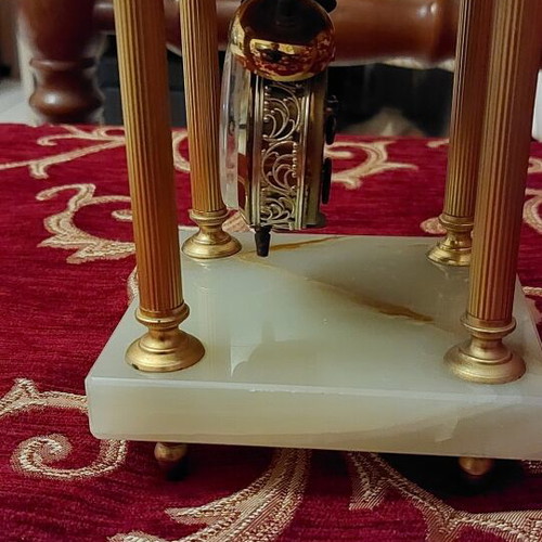 Vintage Jerger Clock with Onyx Base and Brass Columns