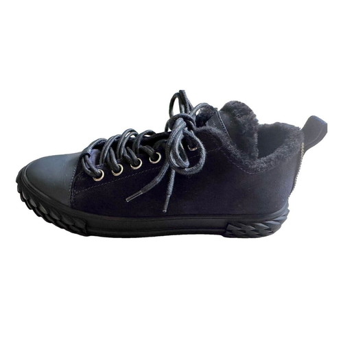 Giuseppe Zanotti Shearling Fur Navy Trainers New