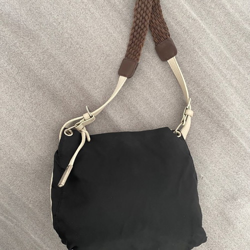 Cerruti 1881 shoulder bag used, polyester and leather, black and white
