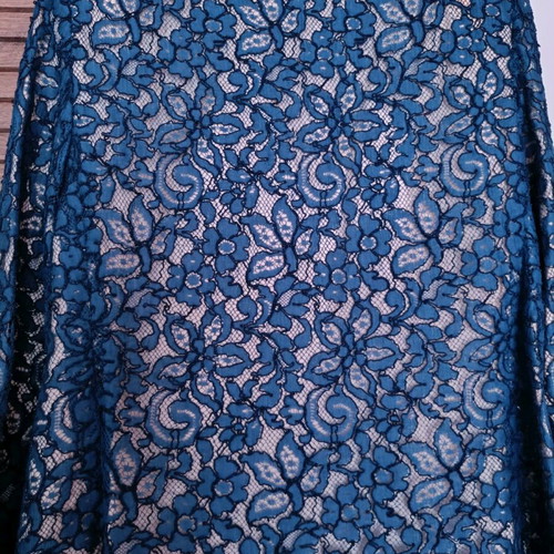 Women's jacket with blue lace on beige fabric, like new, size Large