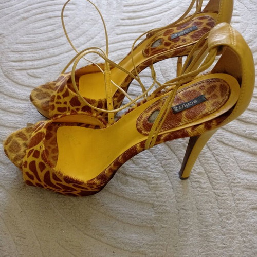 Schutz high-heeled sandals used, yellow-brown, size 40, pony leather