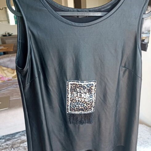 Anel sleeveless faux leather blouse like new, black with transparency