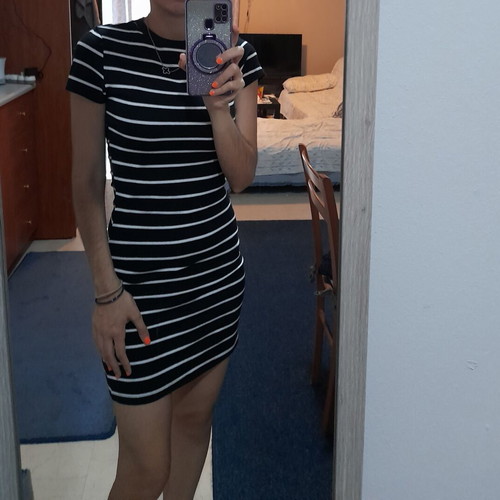 Shein striped short-sleeve dress black and white new