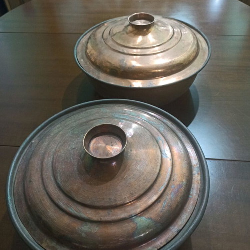 Copper Cooking Pots used, set of two, 30 and 32 cm