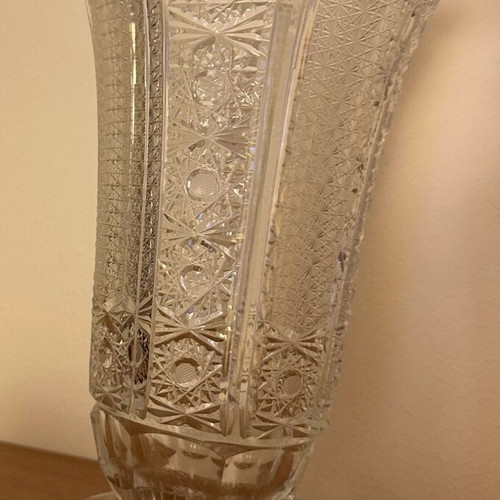 Crystal vase with intricate carved designs like new, vintage style